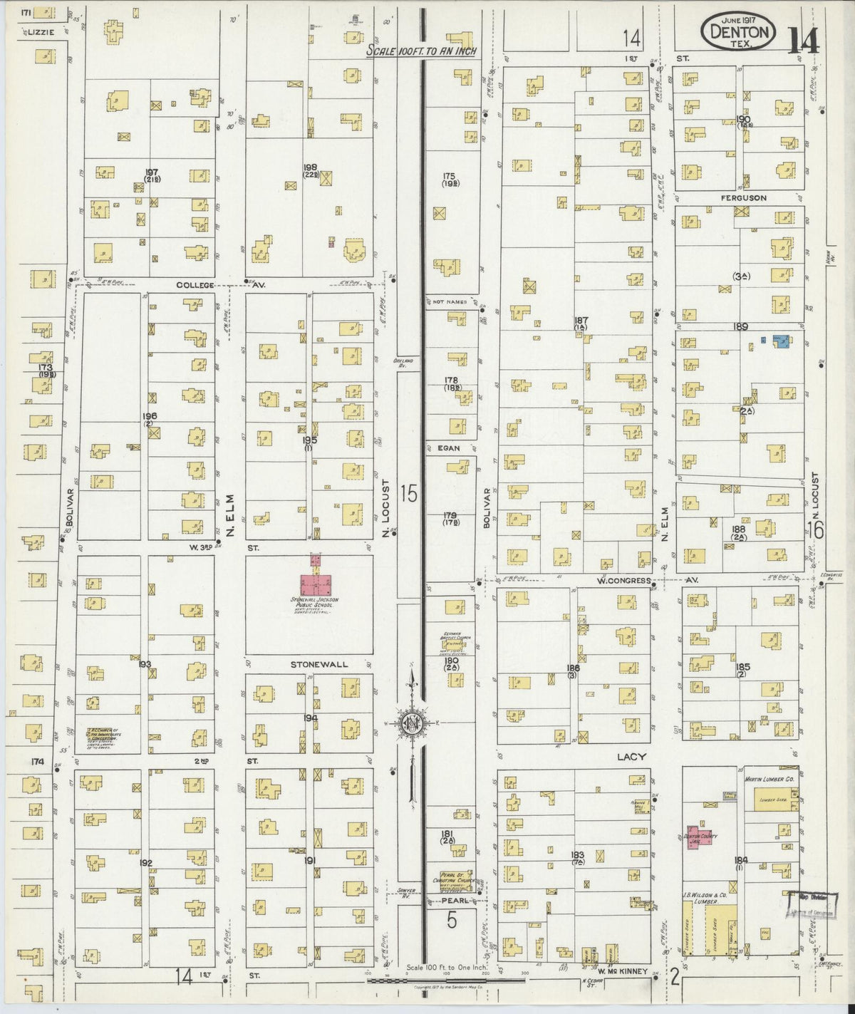 Sanborn Fire Insurance Map from Denton, Denton County, Texas (1917), Sheet #0014 - Complete Map Set gallery image, historic Sanborn map, vintage wall art, Texas Texas