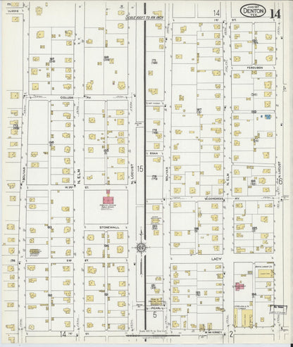 Sanborn Fire Insurance Map from Denton, Denton County, Texas (1917), Sheet #0014 - Complete Map Set gallery image, historic Sanborn map, vintage wall art, Texas Texas