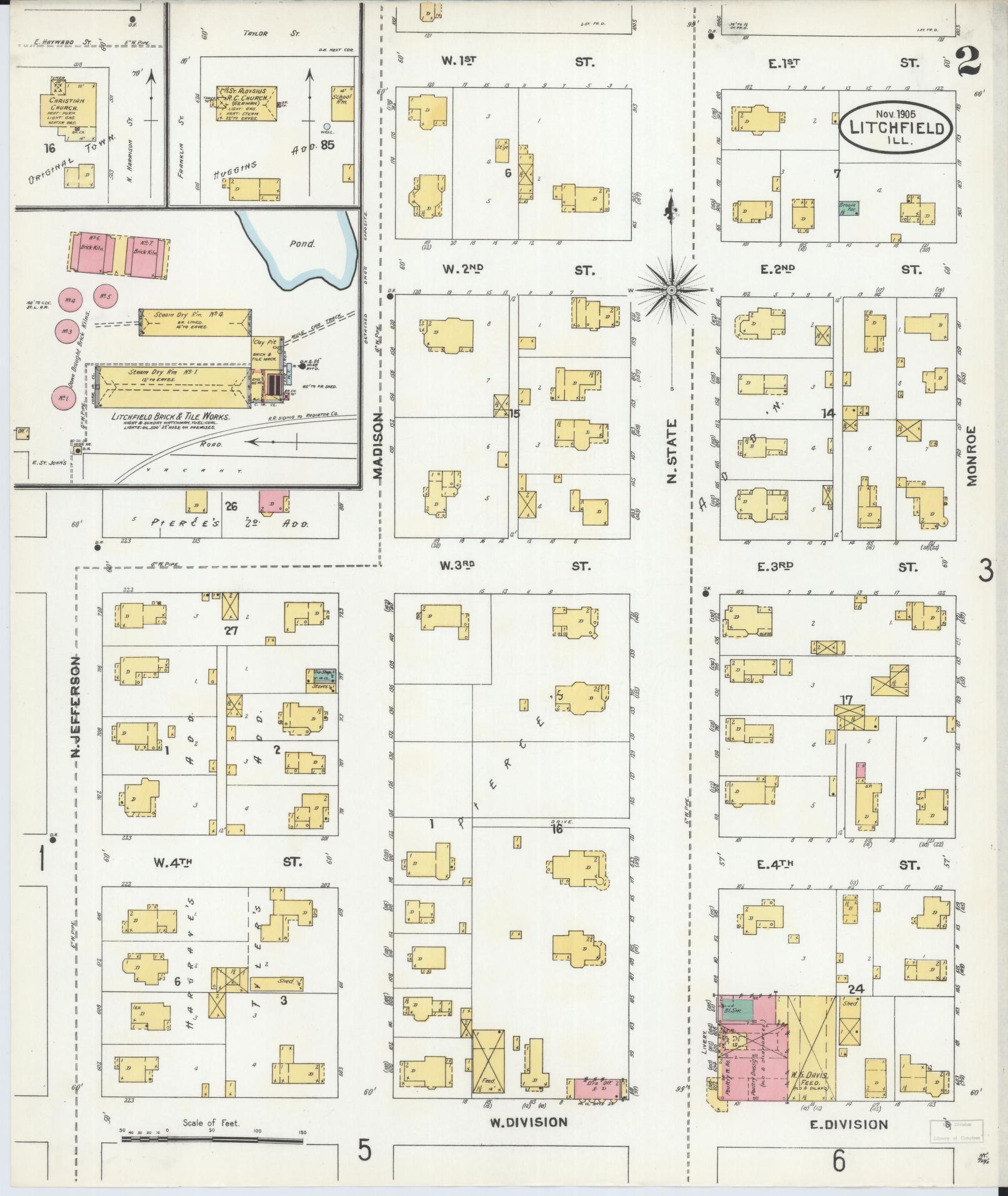 Sanborn Fire Insurance Map from Litchfield, Montgomery County, Illinois (1905), Sheet #0002 - Complete Map Set gallery image, historic Sanborn map, vintage wall art, Illinois Illinois