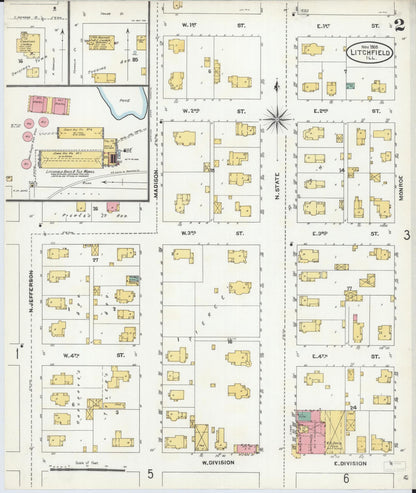Sanborn Fire Insurance Map from Litchfield, Montgomery County, Illinois (1905), Sheet #0002 - Complete Map Set gallery image, historic Sanborn map, vintage wall art, Illinois Illinois