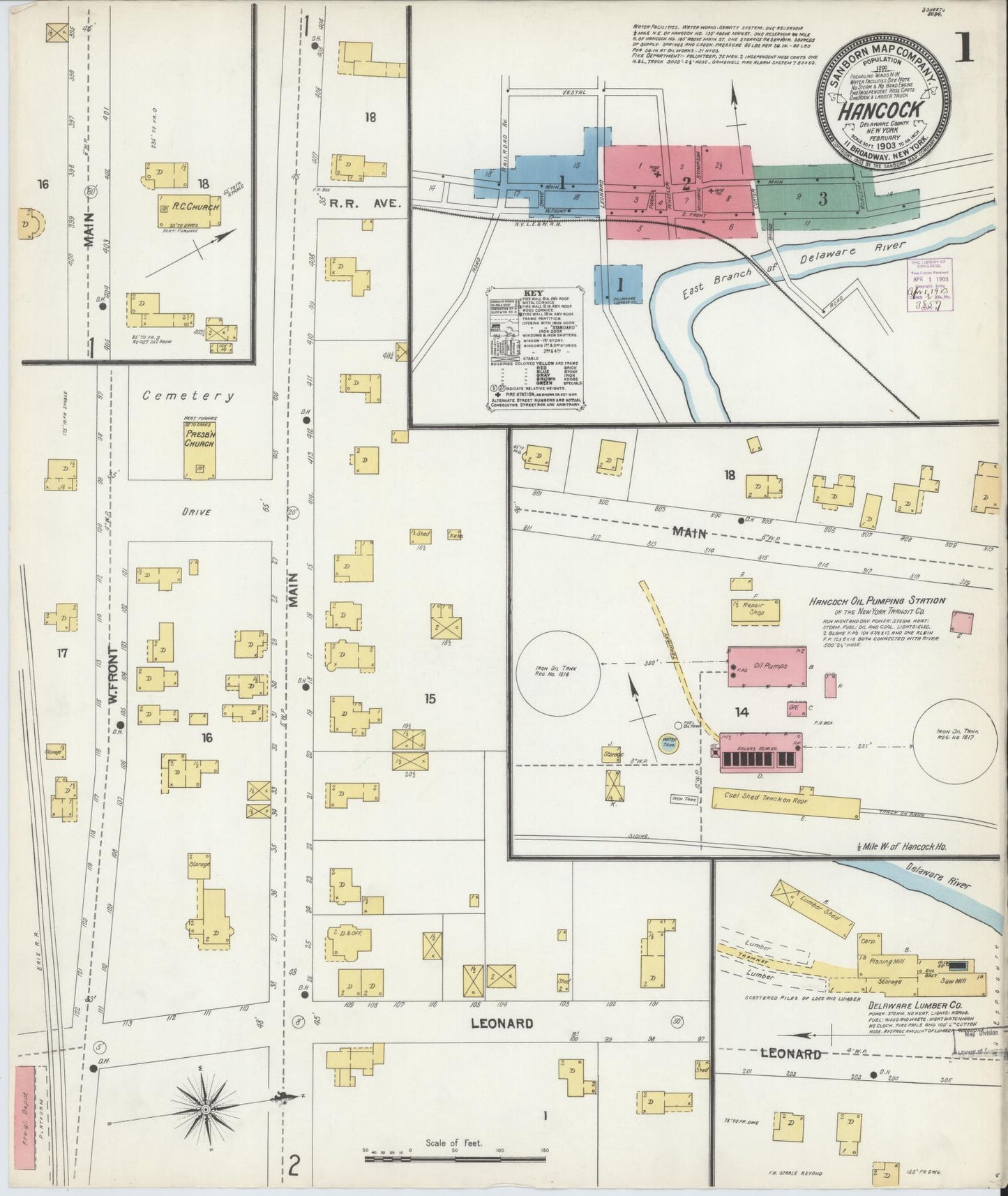Sanborn Fire Insurance Map from Hancock, Delaware County, New York (1903), Sheet #0001 - Complete Map Set gallery image, historic Sanborn map, vintage wall art, Hancock Delaware