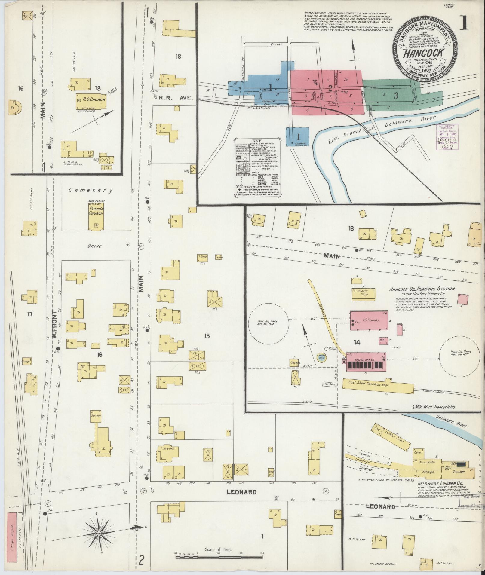 Sanborn Fire Insurance Map from Hancock, Delaware County, New York (1903), Sheet #0001 - Complete Map Set gallery image, historic Sanborn map, vintage wall art, Hancock Delaware