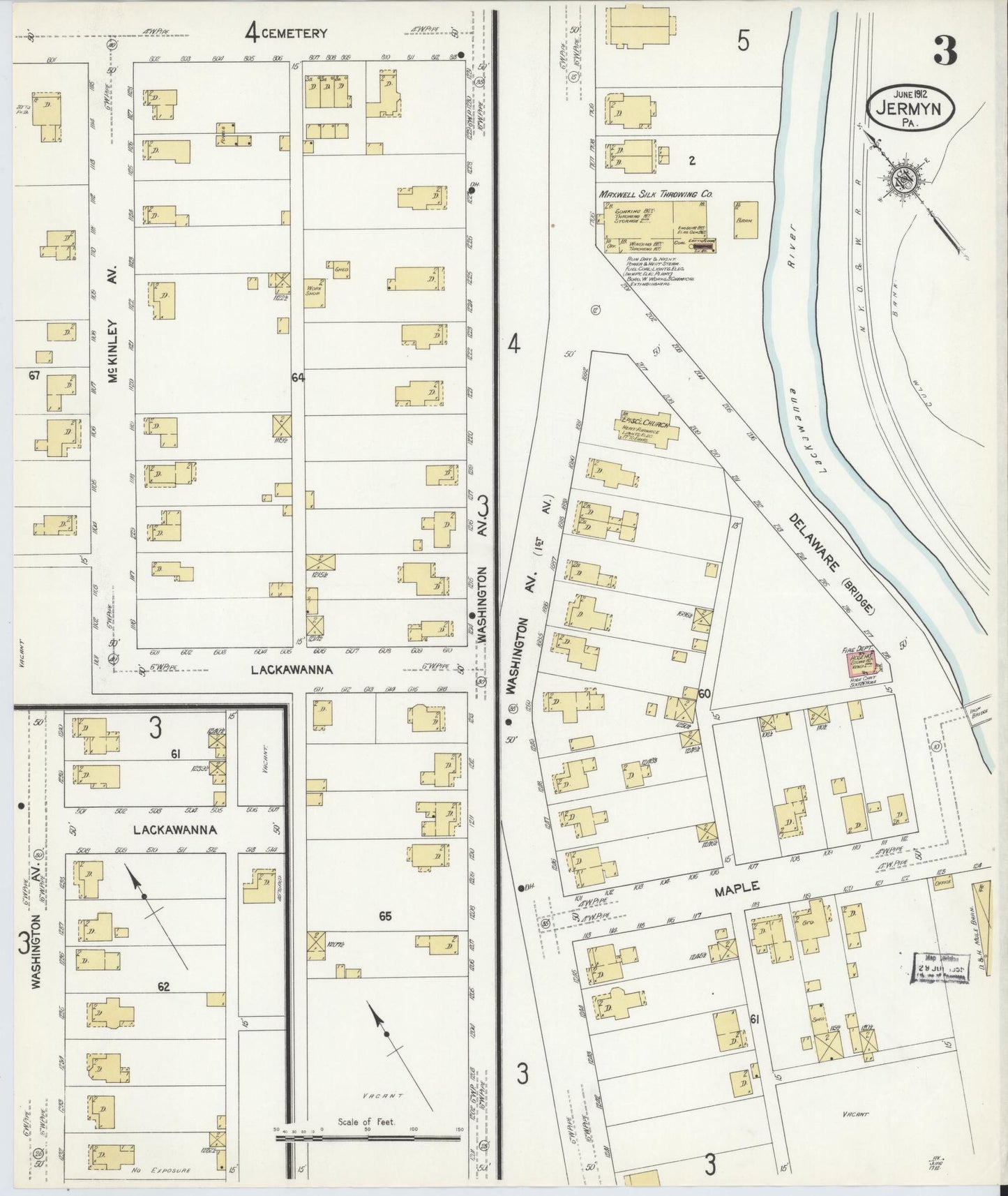 Sanborn Fire Insurance Map from Jermyn, Lackawanna County, Pennsylvania (1912), Sheet #0003 - Complete Map Set gallery image, historic Sanborn map, vintage wall art, Pennsylvania Pennsylvania