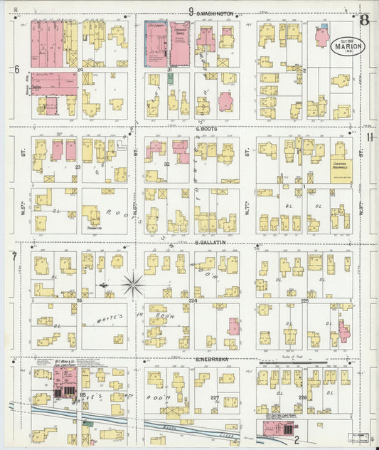 Sanborn Fire Insurance Map from Marion, Grant County, Indiana (1901), Sheet #0008 - Historic Sanborn Fire Insurance Map Print, vintage old map wall art, antique decor, genealogy gift, Indiana Indiana map