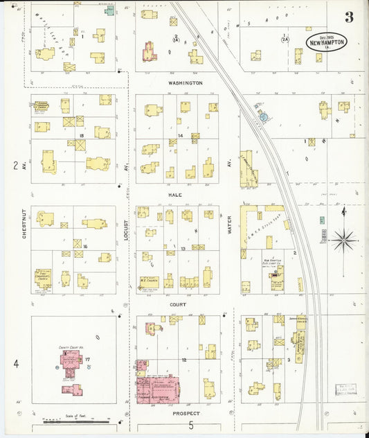 Sanborn Fire Insurance Map from New Hampton, Chickasaw County, Iowa (1905), Sheet #0003 - Historic Sanborn Fire Insurance Map Print, vintage old map wall art