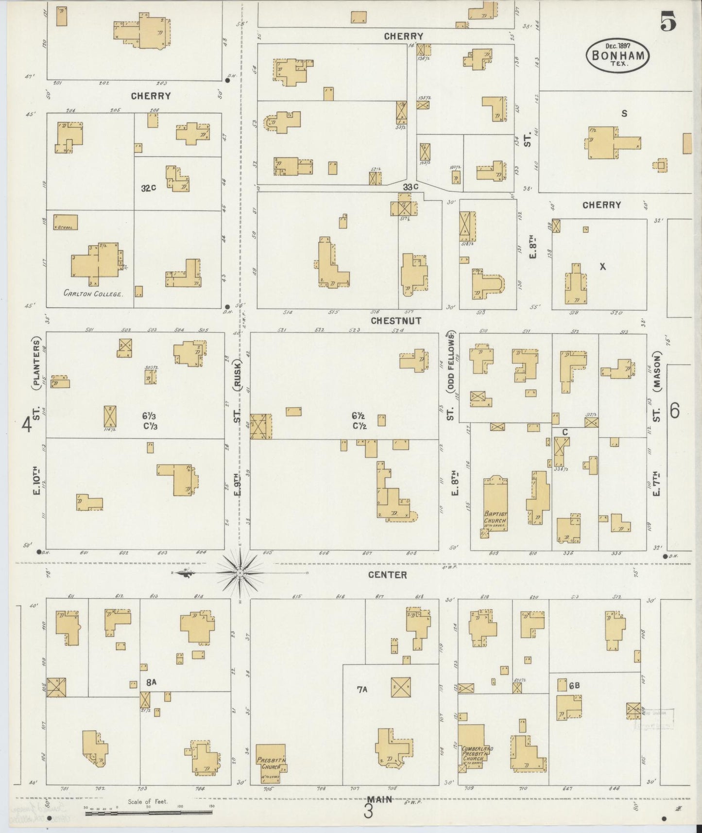 Sanborn Fire Insurance Map from Bonham, Fannin County, Texas (1897), Sheet #0005 - Historic Sanborn Fire Insurance Map Print, vintage old map wall art, antique decor, genealogy gift, Texas Texas map