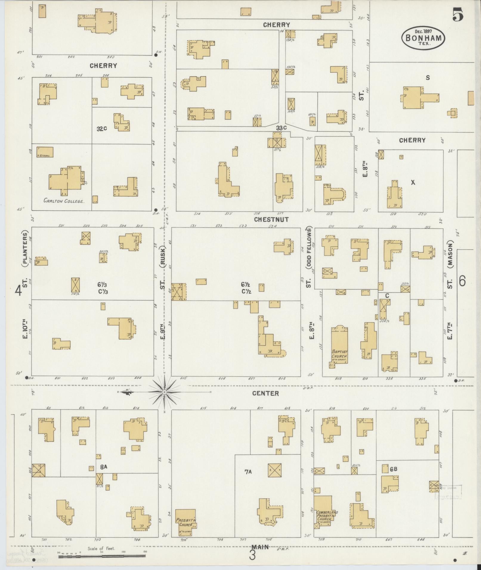 Sanborn Fire Insurance Map from Bonham, Fannin County, Texas (1897), Sheet #0005 - Historic Sanborn Fire Insurance Map Print, vintage old map wall art, antique decor, genealogy gift, Texas Texas map