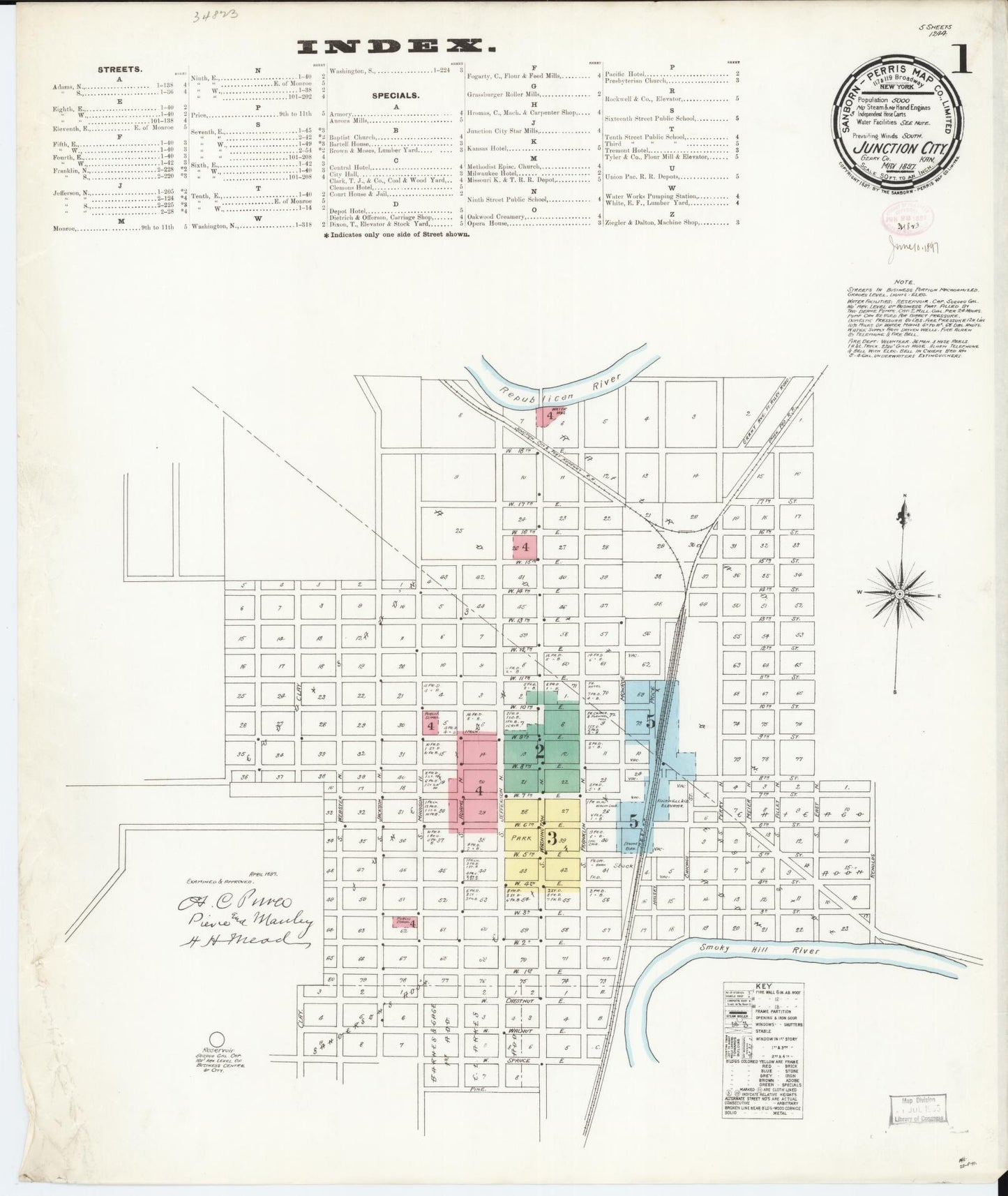 Sanborn Fire Insurance Map from Junction City, Geary County, Kansas (1897), Sheet #0001 - Historic Sanborn Fire Insurance Map Print, vintage old map wall art, antique decor, genealogy gift, Kansas Kansas map