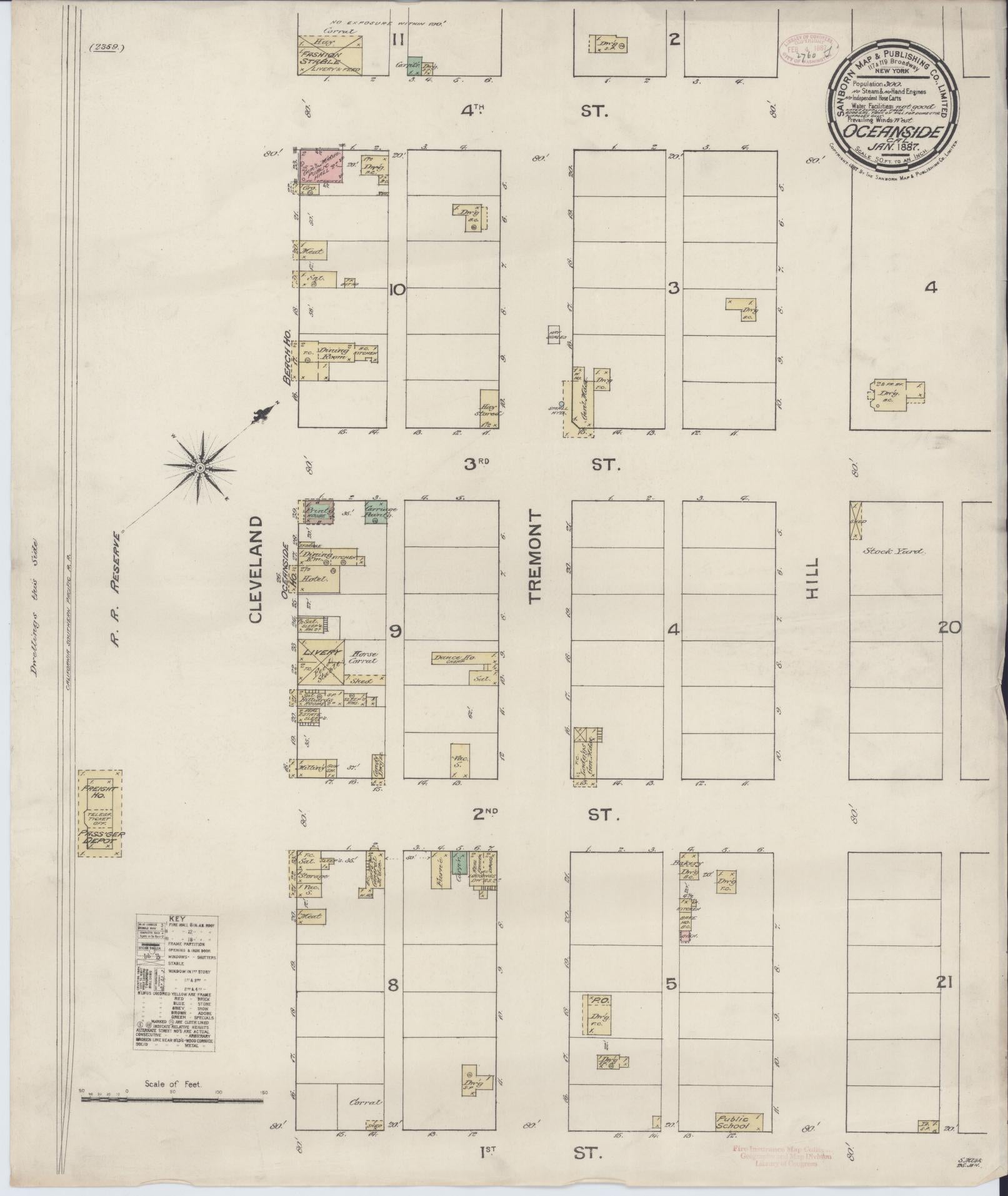 Sanborn Fire Insurance Map from Oceanside, San Diego County, California (1887), Sheet #0001 - Historic Sanborn Fire Insurance Map Print, vintage old map wall art, antique decor, genealogy gift, California California map