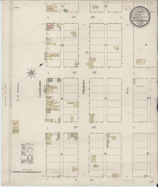 Sanborn Fire Insurance Map from Oceanside, San Diego County, California (1887), Sheet #0001 - Historic Sanborn Fire Insurance Map Print, vintage old map wall art, antique decor, genealogy gift, California California map