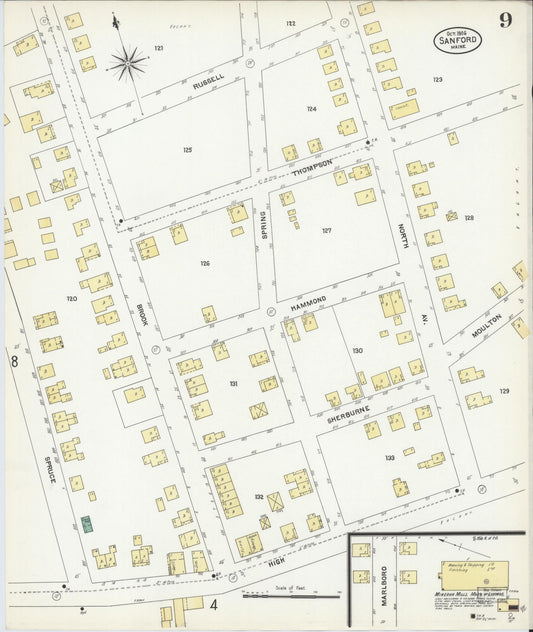 Sanborn Fire Insurance Map from Sanford, York County, Maine (1906), Sheet #0009 - Historic Sanborn Fire Insurance Map Print, vintage old map wall art, antique decor, genealogy gift, Maine Maine map