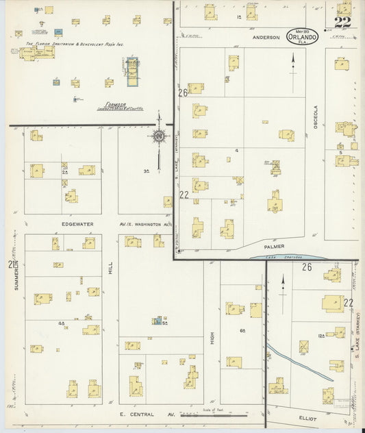 Sanborn Fire Insurance Map from Orlando, Orange County, Florida (1913), Sheet #0022 - Historic Sanborn Fire Insurance Map Print, vintage old map wall art, antique decor, genealogy gift, Florida Florida map