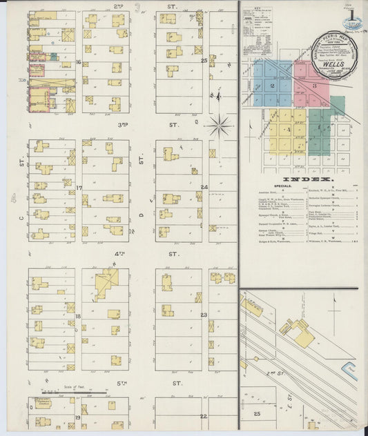 Sanborn Fire Insurance Map from Wells, Faribault County, Minnesota (1894), Sheet #0001 - Complete Map Set gallery image, historic Sanborn map, vintage wall art, Minnesota Minnesota