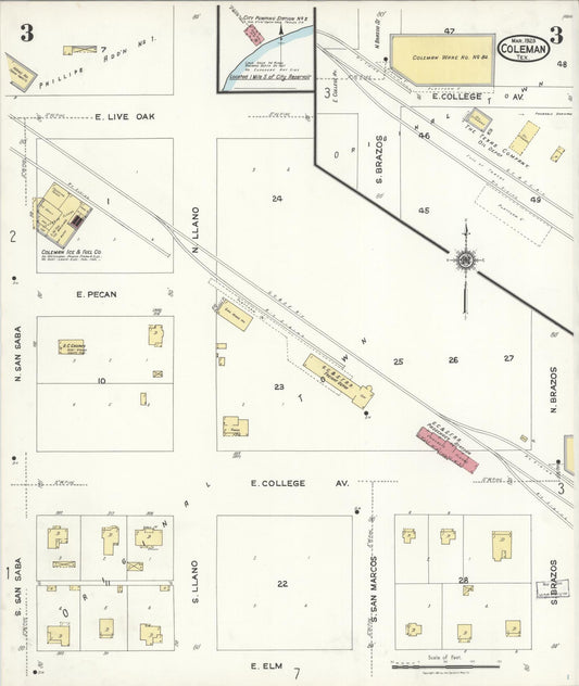 Sanborn Fire Insurance Map from Coleman, Coleman County, Texas (1923), Sheet #0003 - Historic Sanborn Fire Insurance Map Print, vintage old map wall art, antique decor, genealogy gift, Texas Texas map