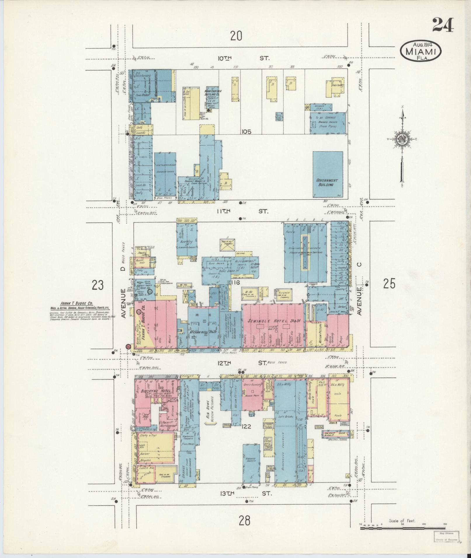 Sanborn Fire Insurance Map from Miami, Dade County, Florida (1914), Sheet #0024 - Complete Map Set gallery image, historic Sanborn map, vintage wall art, Florida Florida