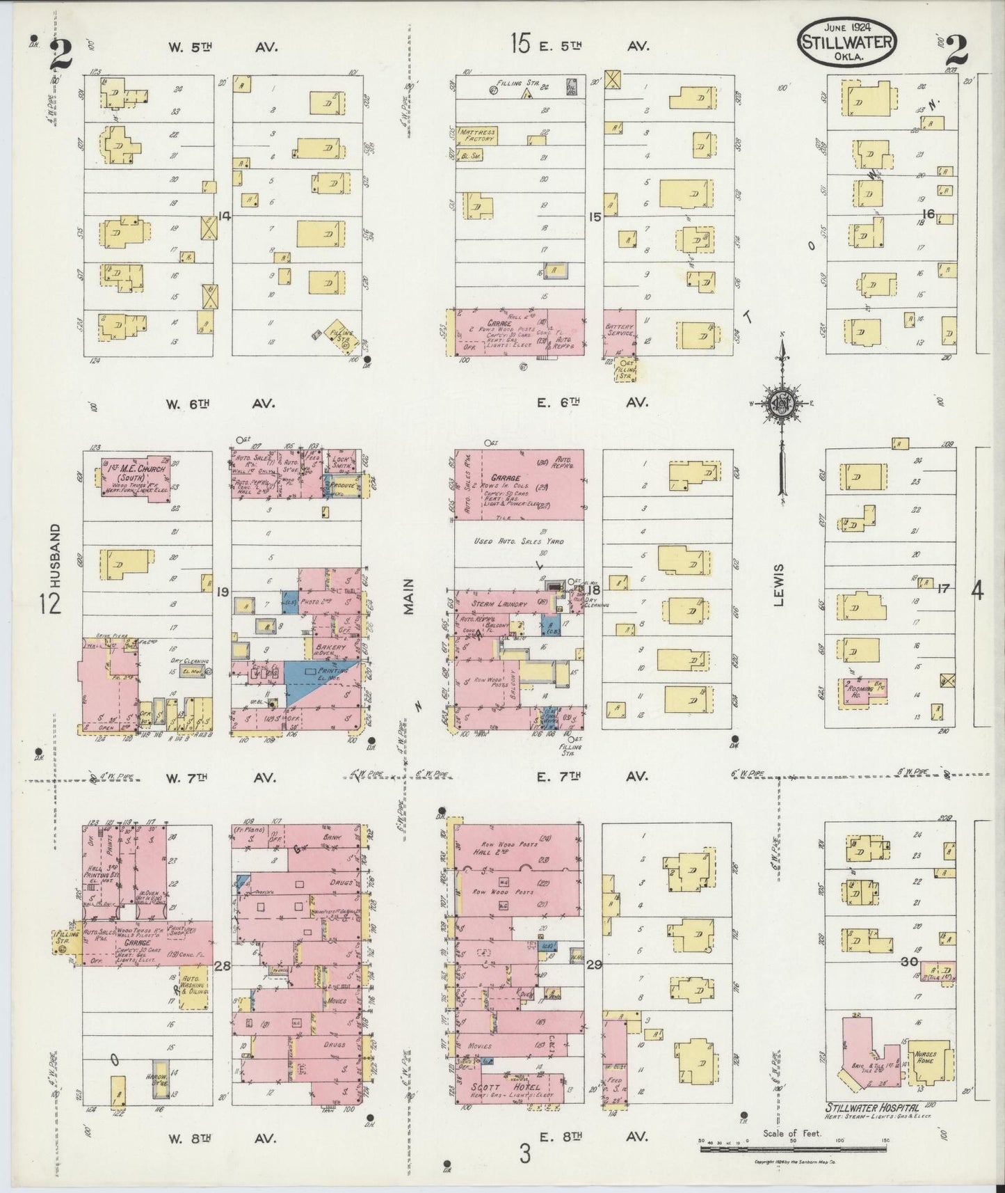 Sanborn Fire Insurance Map from Stillwater, Payne County, Oklahoma (1924), Sheet #0002 - Complete Map Set gallery image, historic Sanborn map, vintage wall art, Oklahoma Oklahoma