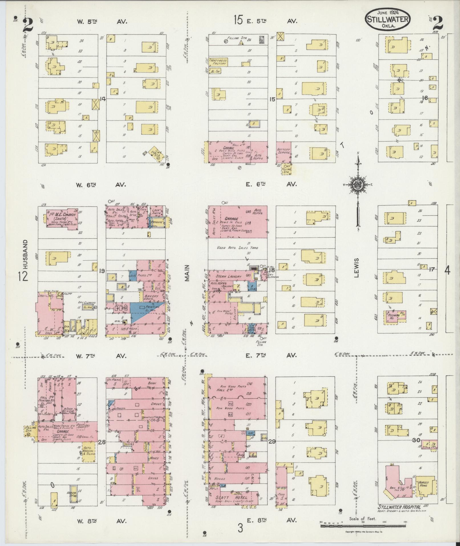 Sanborn Fire Insurance Map from Stillwater, Payne County, Oklahoma (1924), Sheet #0002 - Complete Map Set gallery image, historic Sanborn map, vintage wall art, Oklahoma Oklahoma