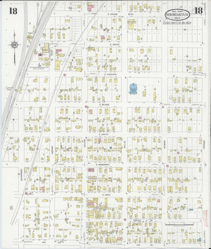 Sanborn Fire Insurance Map from Iron Mountain, Dickinson County, Michigan (1930), Sheet #0018 - Historic Sanborn Fire Insurance Map Print, vintage old map wall art, antique decor, genealogy gift, Michigan Michigan map