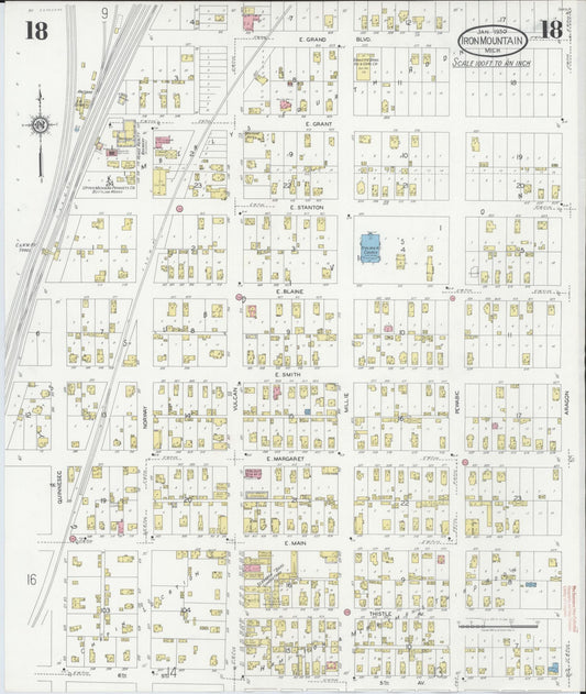 Sanborn Fire Insurance Map from Iron Mountain, Dickinson County, Michigan (1930), Sheet #0018 - Historic Sanborn Fire Insurance Map Print, vintage old map wall art, antique decor, genealogy gift, Michigan Michigan map