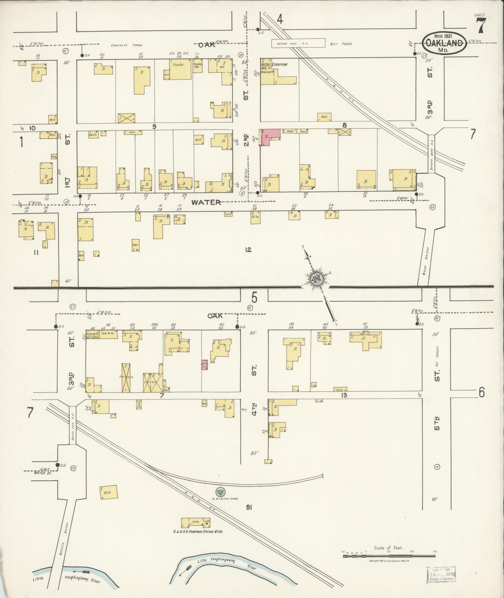 Sanborn Fire Insurance Map from Oakland, Garrett County, Maryland (1921), Sheet #0007 - Historic Sanborn Fire Insurance Map Print, vintage old map wall art