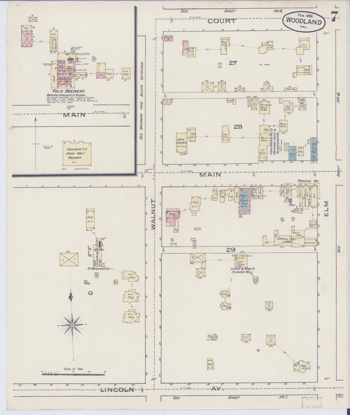 Sanborn Fire Insurance Map from Woodland, Yolo County, California (1886), Sheet #0007 - Complete Map Set gallery image, historic Sanborn map, vintage wall art, California California