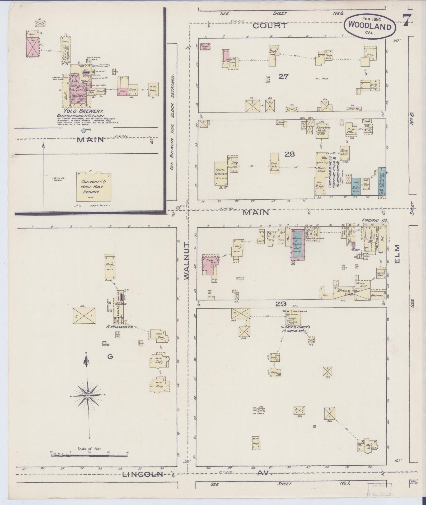 Sanborn Fire Insurance Map from Woodland, Yolo County, California (1886), Sheet #0007 - Complete Map Set gallery image, historic Sanborn map, vintage wall art, California California