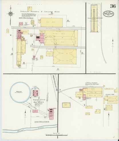 Sanborn Fire Insurance Map from Raleigh, Wake County, North Carolina (1909), Sheet #0036 - Complete Map Set gallery image, historic Sanborn map, vintage wall art, North Carolina North Carolina