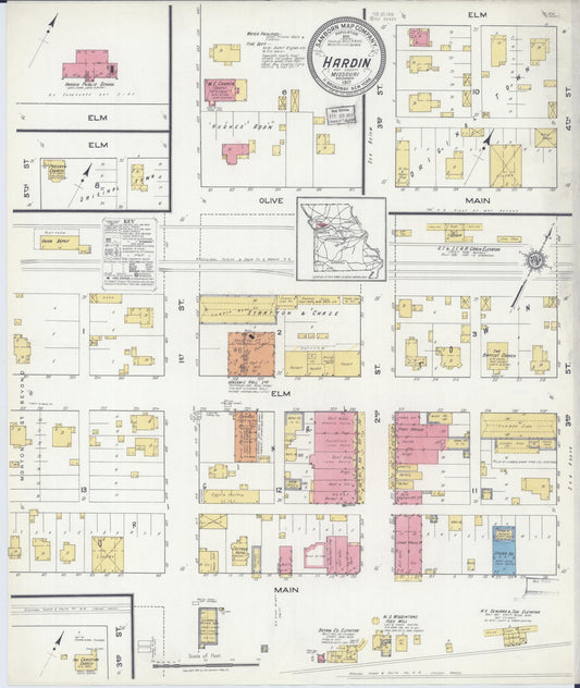 Sanborn Fire Insurance Map from Hardin, Ray County, Missouri (1917), Sheet #0001 - Historic Sanborn Fire Insurance Map Print, vintage old map wall art, antique decor, genealogy gift, Missouri Missouri map