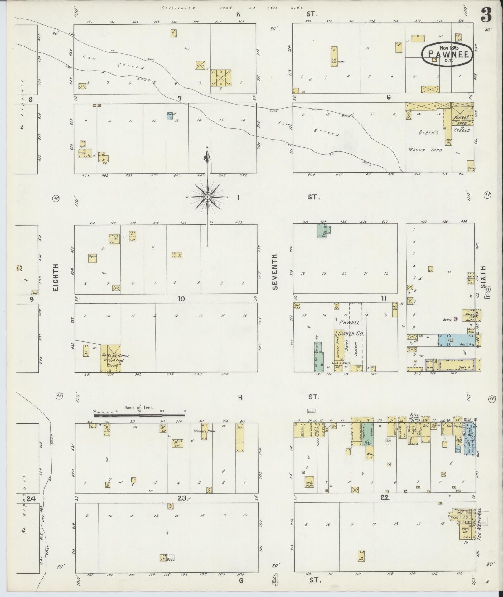 Sanborn Fire Insurance Map from Pawnee, Pawnee County, Oklahoma (1895), Sheet #0003 - Complete Map Set gallery image, historic Sanborn map, vintage wall art, Oklahoma Oklahoma