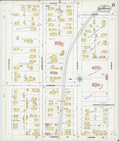 Sanborn Fire Insurance Map from Bloomington, McLean County, Illinois (1901), Sheet #0009 - Complete Map Set gallery image, historic Sanborn map, vintage wall art, Illinois Illinois