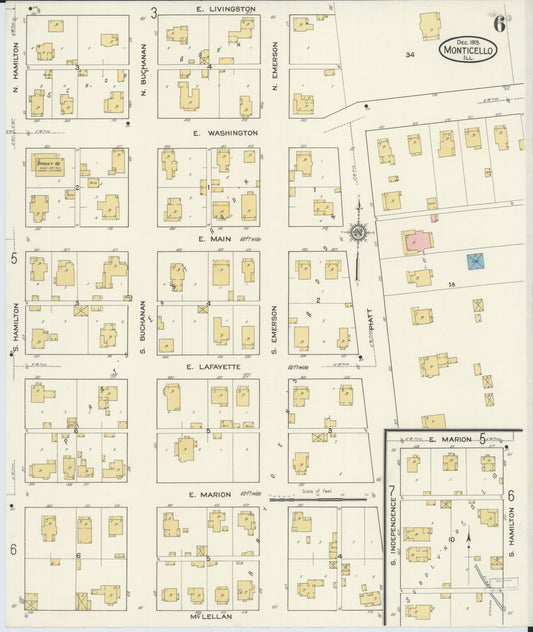 Sanborn Fire Insurance Map from Monticello, Piatt County, Illinois (1915), Sheet #0006 - Historic Sanborn Fire Insurance Map Print, vintage old map wall art, antique decor, genealogy gift, Illinois Illinois map
