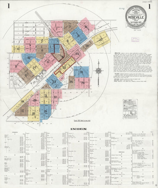 Sanborn Fire Insurance Map from Roseville, Placer County, California (1925), Sheet #0001 - Complete Map Set gallery image, historic Sanborn map, vintage wall art, California California