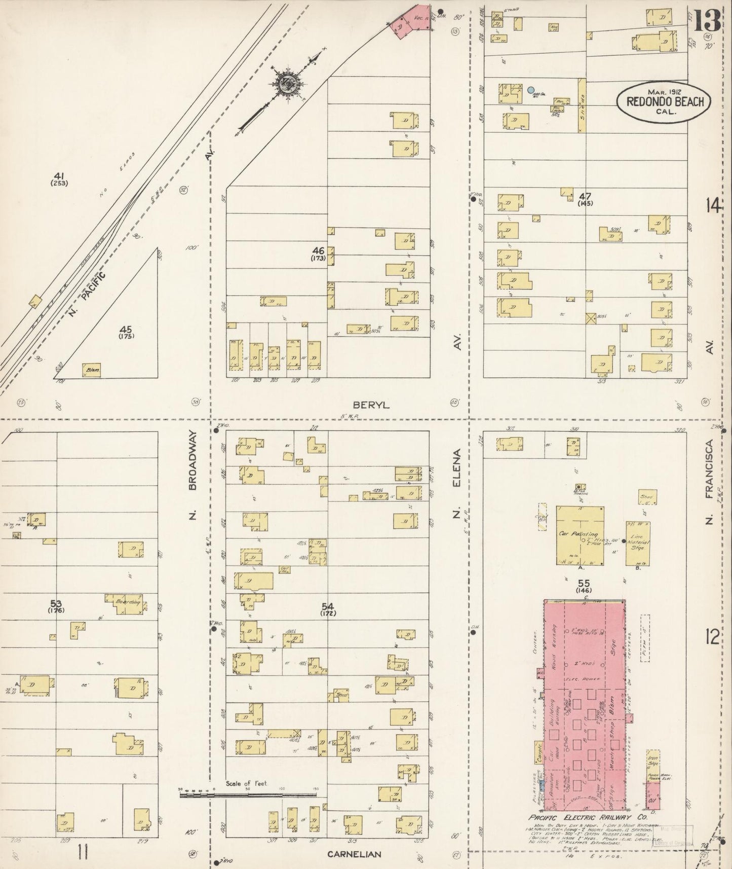 Sanborn Fire Insurance Map from Redondo Beach, Los Angeles County, California (1912), Sheet #0013 - Complete Map Set gallery image, historic Sanborn map, vintage wall art, California California