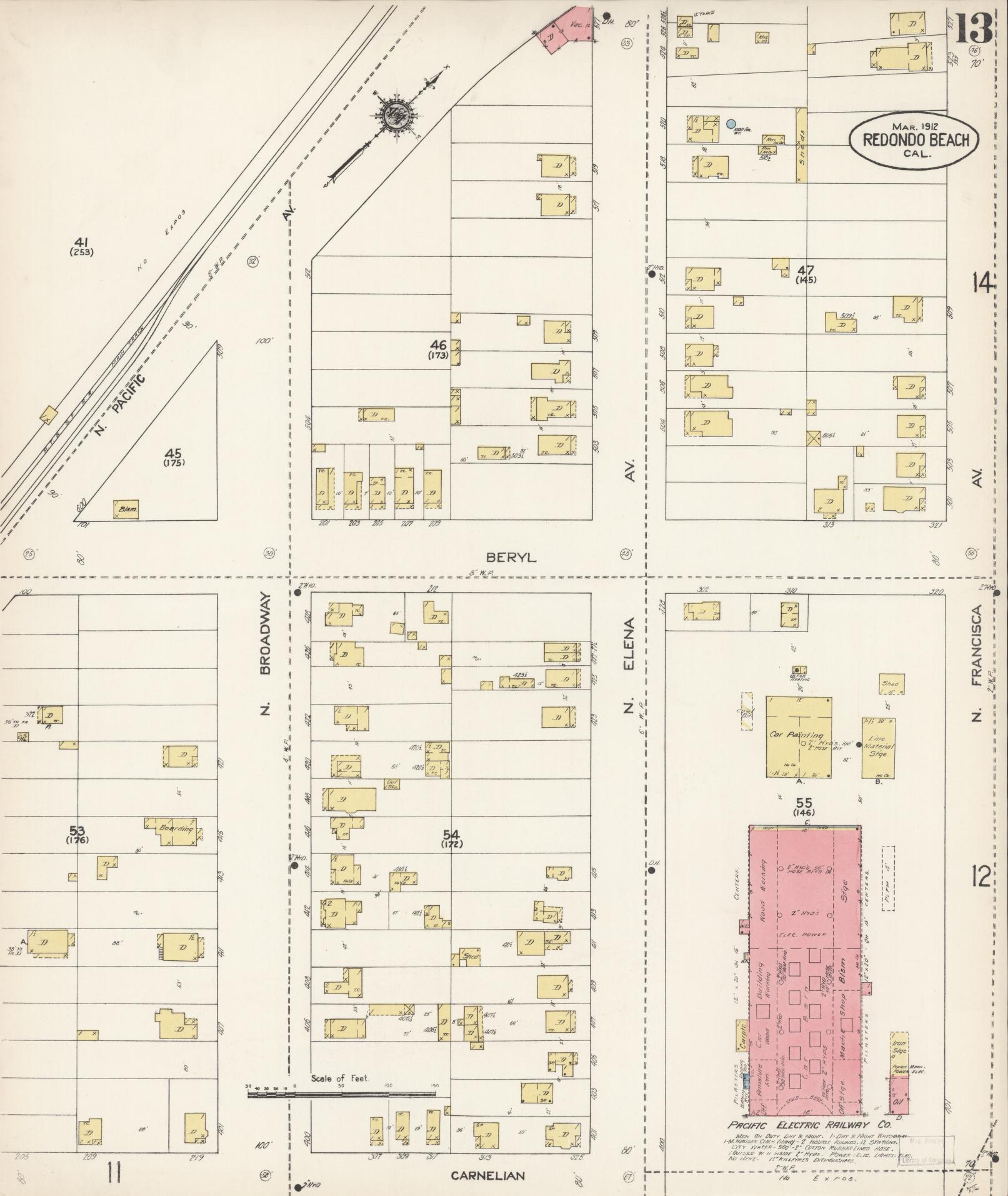 Sanborn Fire Insurance Map from Redondo Beach, Los Angeles County, California (1912), Sheet #0013 - Complete Map Set gallery image, historic Sanborn map, vintage wall art, California California