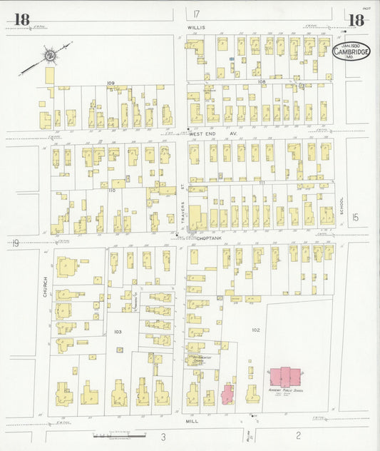 Dorchester, Maryland - 1930 - Sanborn Fire Insurance Map, Sheet #0018 - Historic Sanborn Fire Insurance Map Print, Dorchester Maryland 1930 0018 vintage old map wall art