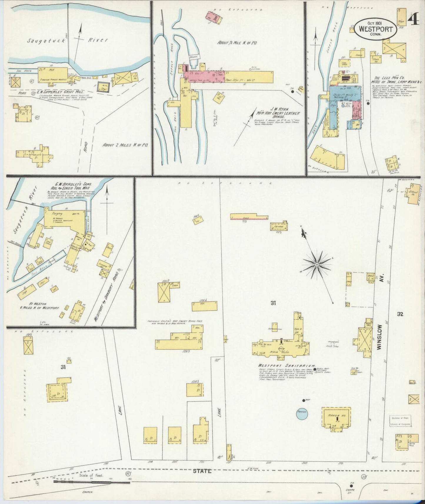 Sanborn Fire Insurance Map from Westport, Fairfield County, Connecticut (1901), Sheet #0004 - Complete Map Set gallery image, historic Sanborn map, vintage wall art, Connecticut Connecticut