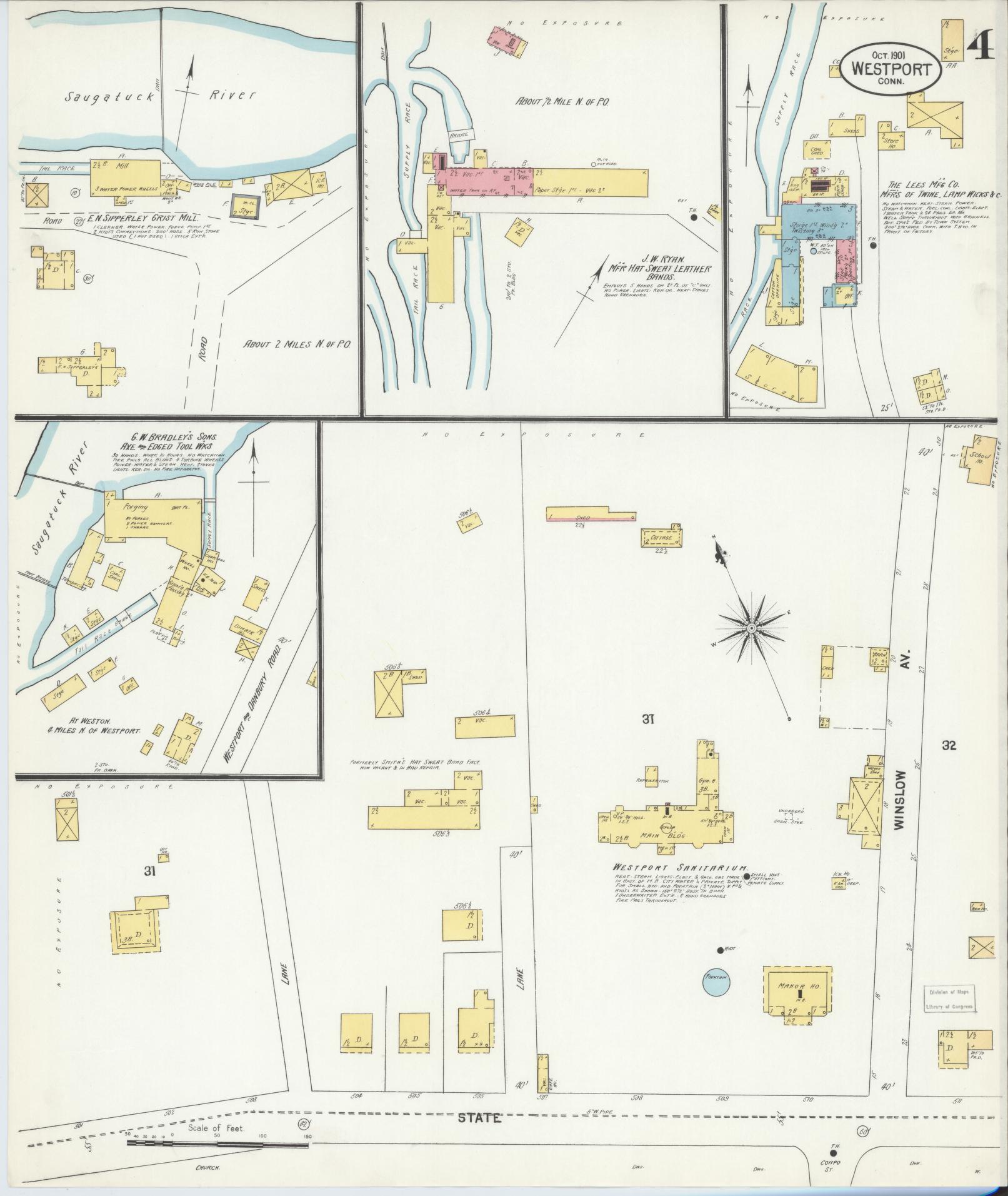 Sanborn Fire Insurance Map from Westport, Fairfield County, Connecticut (1901), Sheet #0004 - Complete Map Set gallery image, historic Sanborn map, vintage wall art, Connecticut Connecticut