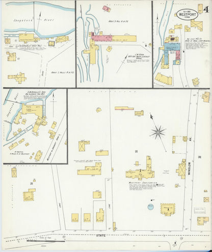 Sanborn Fire Insurance Map from Westport, Fairfield County, Connecticut (1901), Sheet #0004 - Complete Map Set gallery image, historic Sanborn map, vintage wall art, Connecticut Connecticut