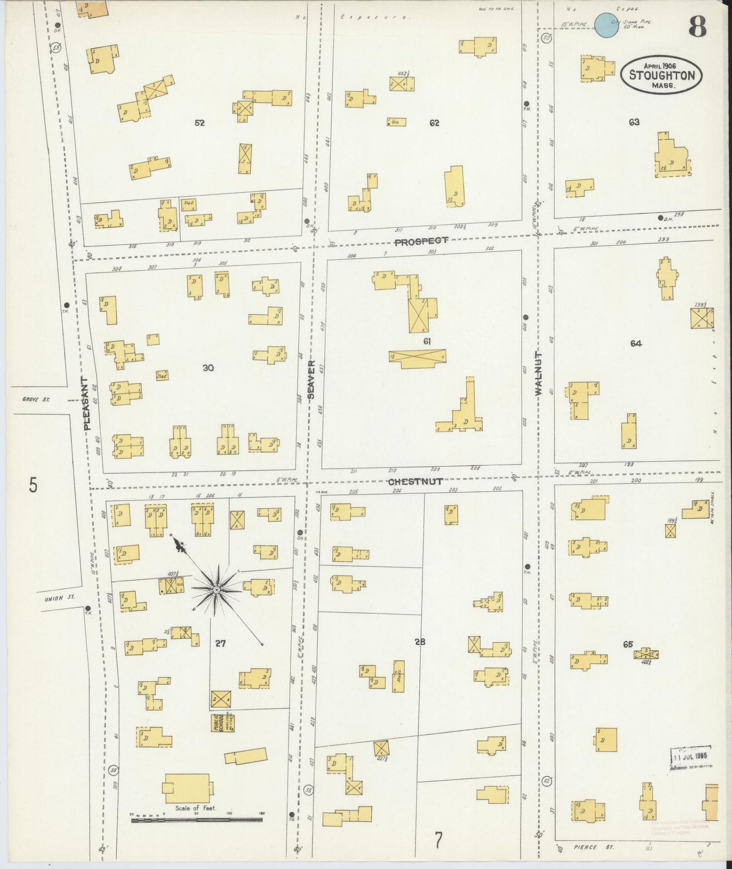 Sanborn Fire Insurance Map from Stoughton, Norfolk County, Massachusetts (1906), Sheet #0008 - Complete Map Set gallery image, historic Sanborn map, vintage wall art, Massachusetts Massachusetts