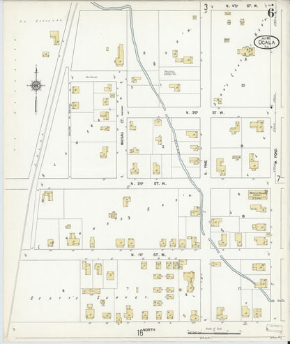 Sanborn Fire Insurance Map from Ocala, Marion County, Florida (1912), Sheet #0006 - Historic Sanborn Fire Insurance Map Print, vintage old map wall art, antique decor, genealogy gift, Florida Florida map