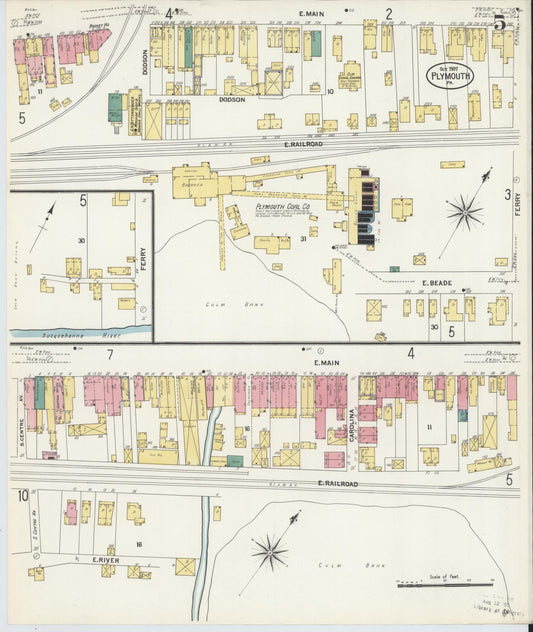Sanborn Fire Insurance Map from Plymouth, Luzerne County, Pennsylvania (1907), Sheet #0005 - Historic Sanborn Fire Insurance Map Print, vintage old map wall art, antique decor, genealogy gift, Pennsylvania Pennsylvania map