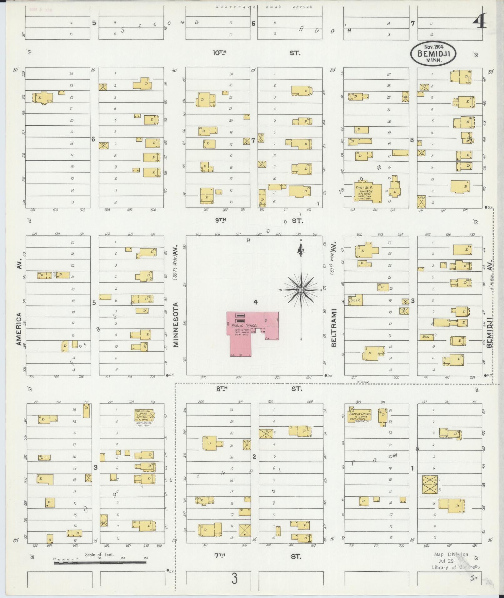 Sanborn Fire Insurance Map from Bemidji, Beltrami County, Minnesota (1904), Sheet #0004 - Complete Map Set gallery image, historic Sanborn map, vintage wall art, Minnesota Minnesota