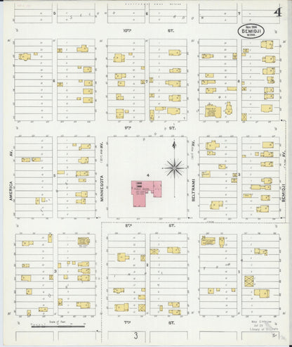 Sanborn Fire Insurance Map from Bemidji, Beltrami County, Minnesota (1904), Sheet #0004 - Complete Map Set gallery image, historic Sanborn map, vintage wall art, Minnesota Minnesota