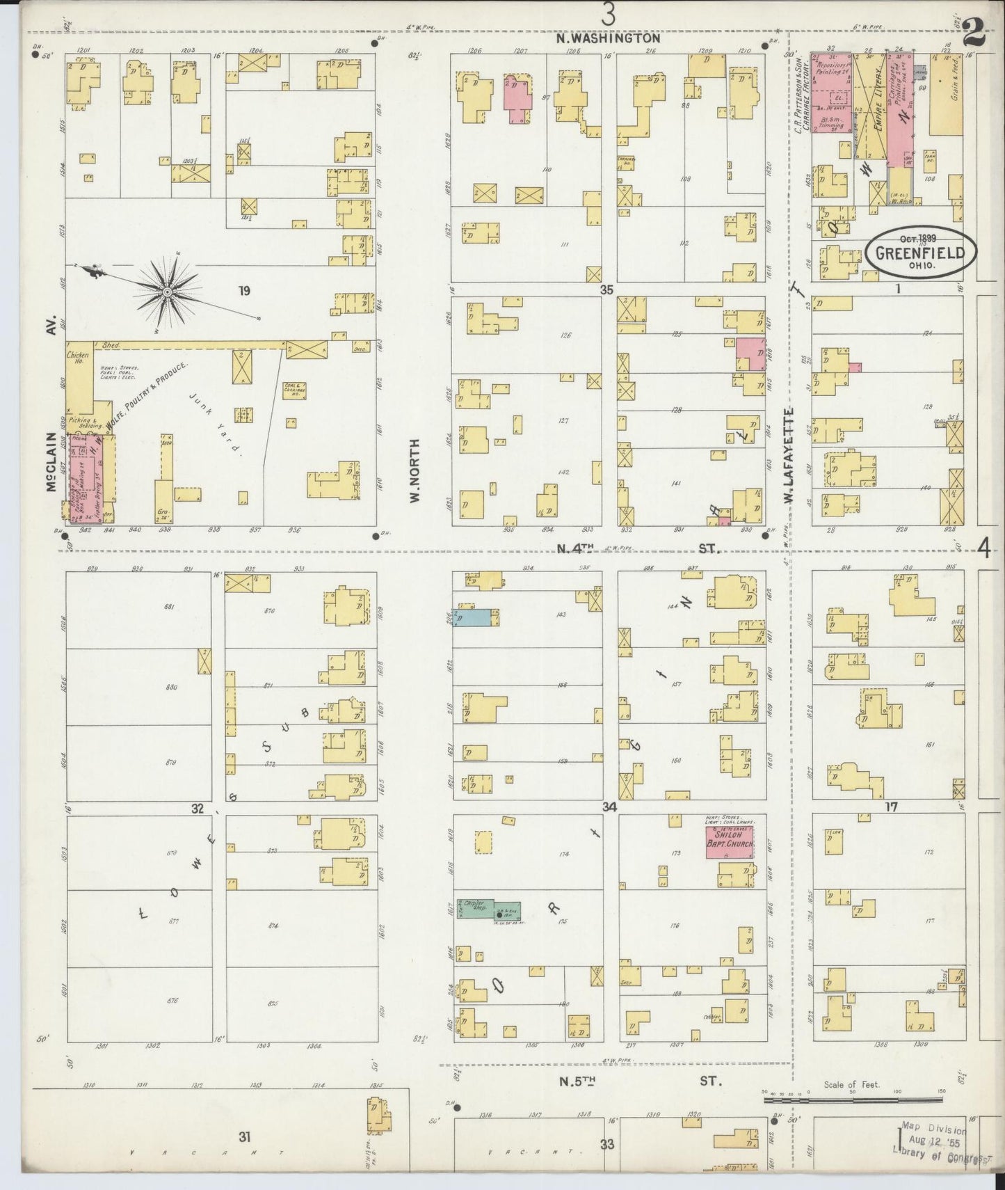 Sanborn Fire Insurance Map from Greenfield, Highland County, Ohio (1899), Sheet #0002 - Complete Map Set gallery image, historic Sanborn map, vintage wall art, Ohio Ohio