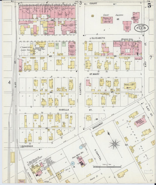Sanborn Fire Insurance Map from Pekin, Tazewell County, Illinois (1898), Sheet #0005 - Historic Sanborn Fire Insurance Map Print, vintage old map wall art, antique decor, genealogy gift, Illinois Illinois map