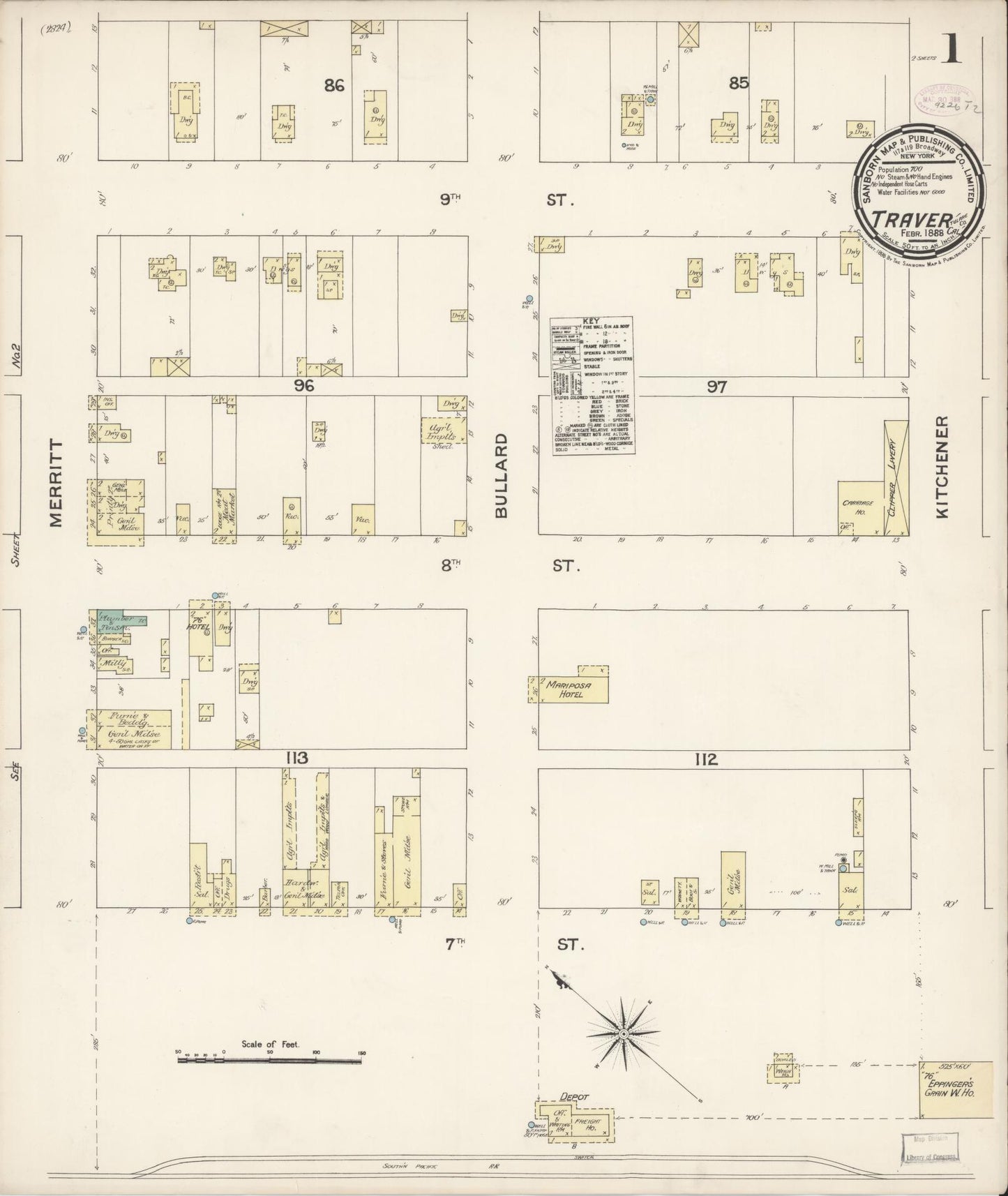 Sanborn Fire Insurance Map from Traver, Tulare County, California (1888), Sheet #0001 - Complete Map Set gallery image, historic Sanborn map, vintage wall art, California California