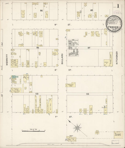 Sanborn Fire Insurance Map from Traver, Tulare County, California (1888), Sheet #0001 - Complete Map Set gallery image, historic Sanborn map, vintage wall art, California California