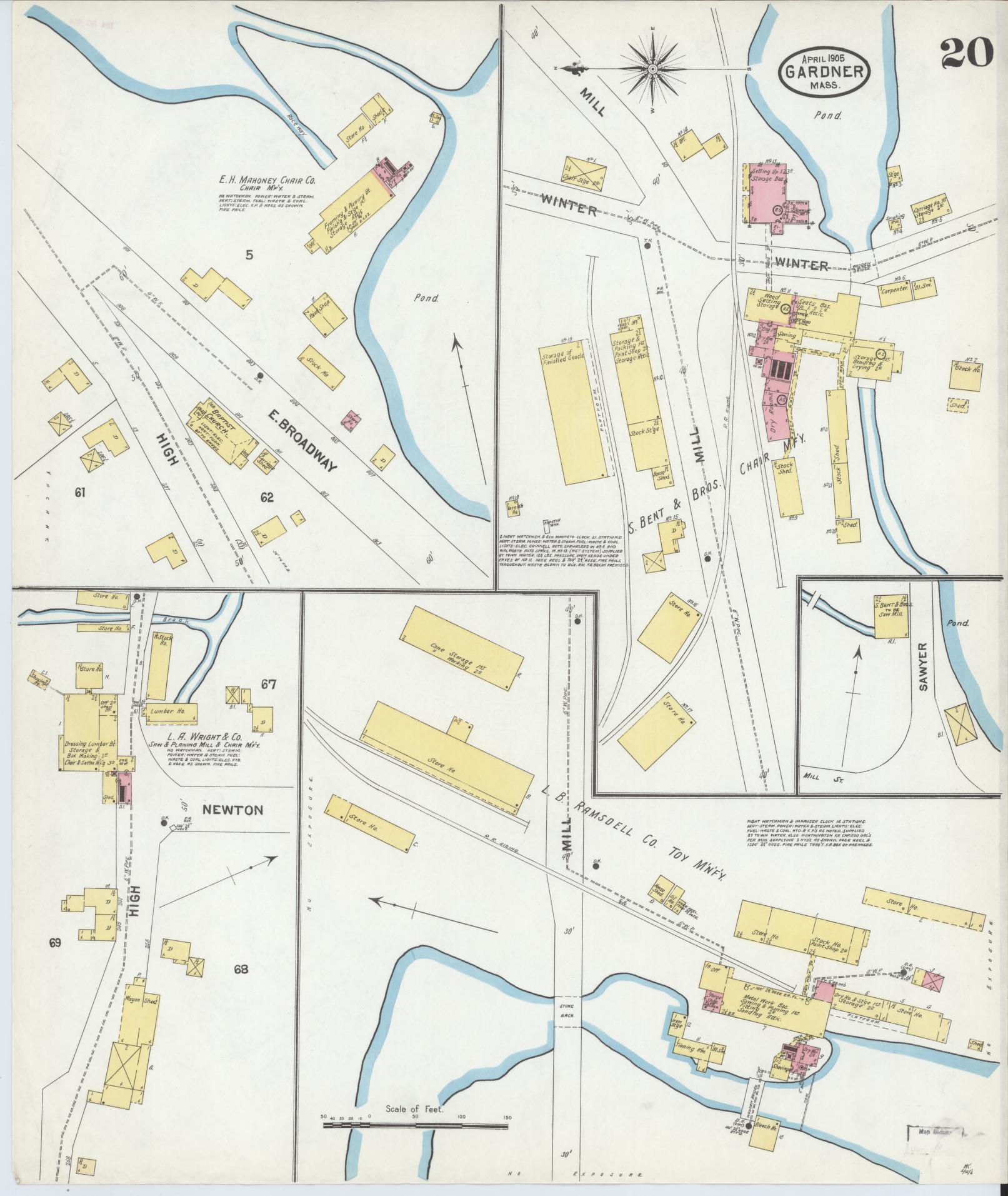 Sanborn Fire Insurance Map from Gardner, Worcester County, Massachusetts (1905), Sheet #0020 - Historic Sanborn Fire Insurance Map Print, vintage old map wall art, antique decor, genealogy gift, Massachusetts Massachusetts map
