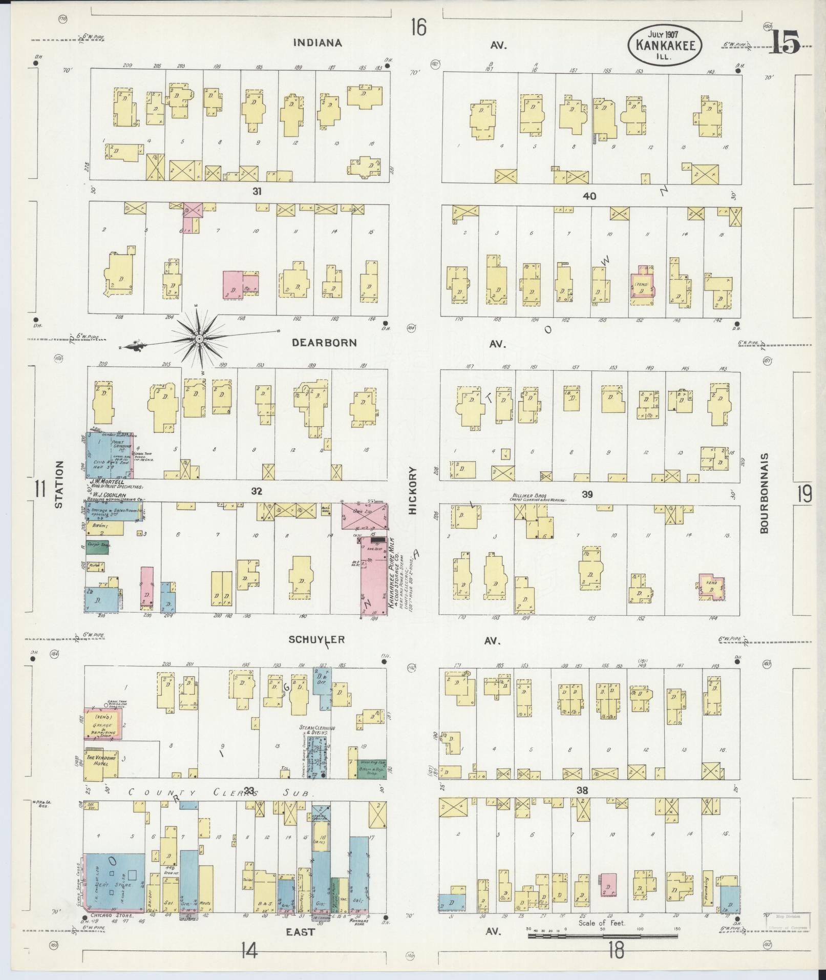 Sanborn Fire Insurance Map from Kankakee, Kankakee County, Illinois (1907), Sheet #0015 - Historic Sanborn Fire Insurance Map Print, vintage old map wall art, antique decor, genealogy gift, Illinois Illinois map