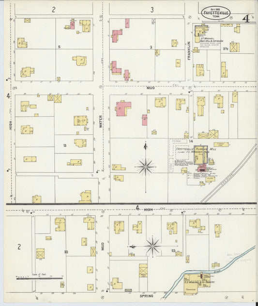 Sanborn Fire Insurance Map from Fayetteville, Lincoln County, Tennessee (1902), Sheet #0004 - Historic Sanborn Fire Insurance Map Print, vintage old map wall art, antique decor, genealogy gift, Tennessee Tennessee map